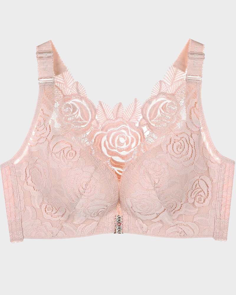 Rose Embroidery Front Closure Bra