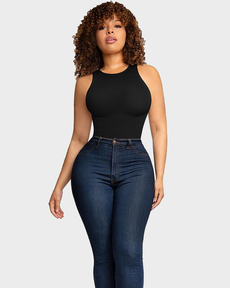 Crew Neck Sleeveless Sculpting Bodysuit Shapewear