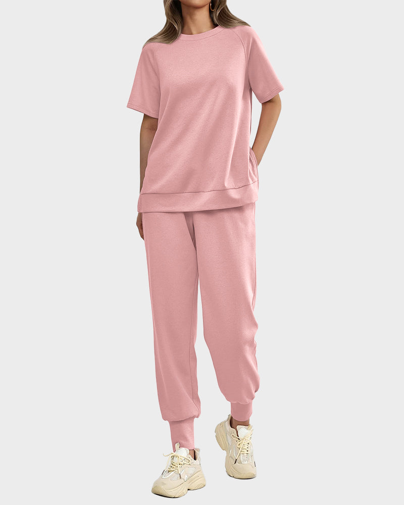 2-Piece Lounge Pullover & Pants Set with Zipper Slits