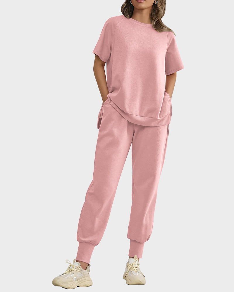 2-Piece Lounge Pullover & Pants Set with Zipper Slits