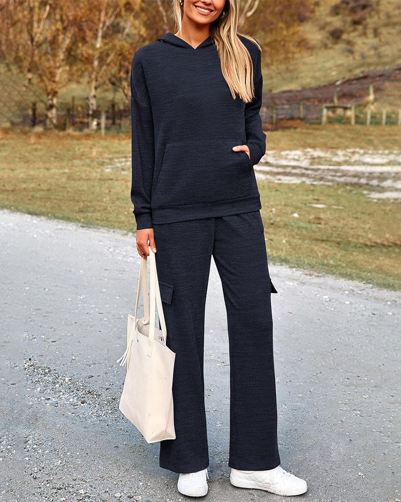 2-Piece Knit Hoodie & Wide Leg Pants Outfit
