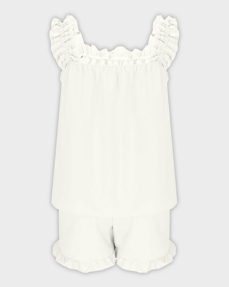 2-Piece Soft Pajama Set with Ruffle Tank Top & Shorts