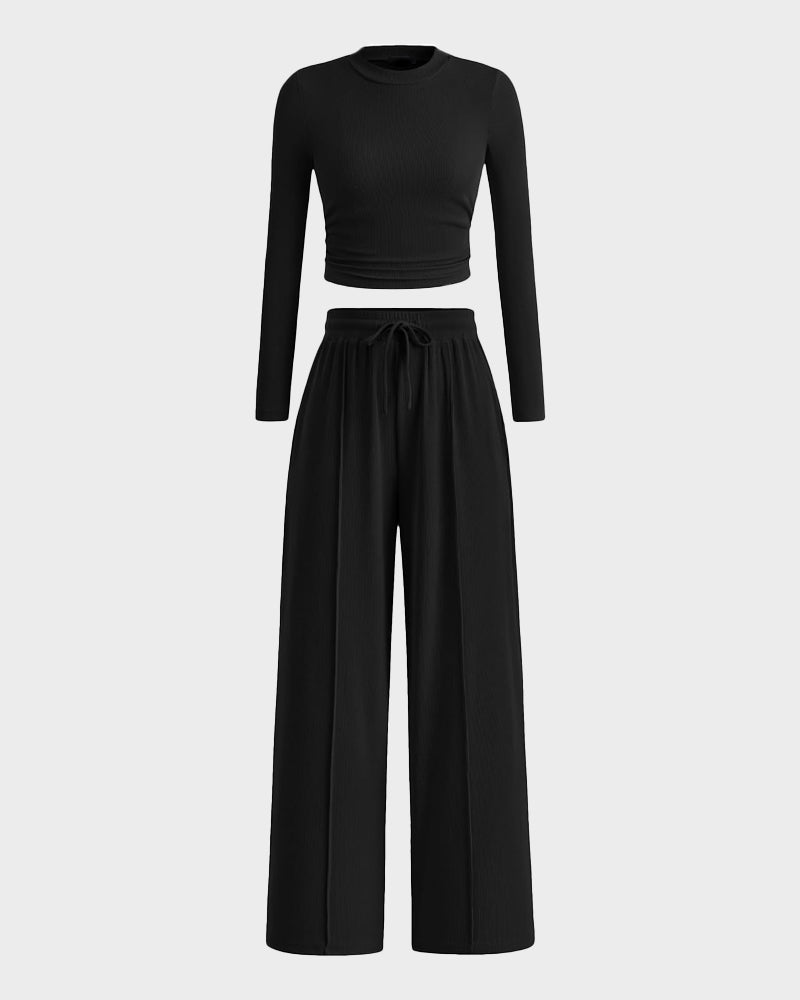2 Piece Lounge Set with Wide Leg Pants