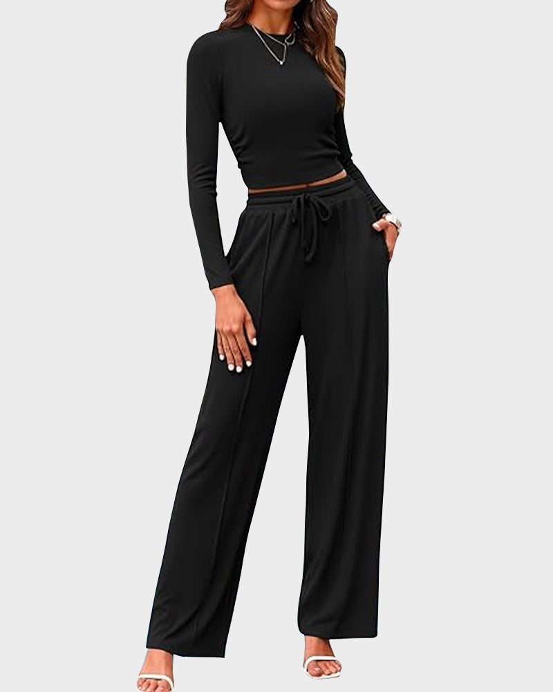 2 Piece Lounge Set with Wide Leg Pants