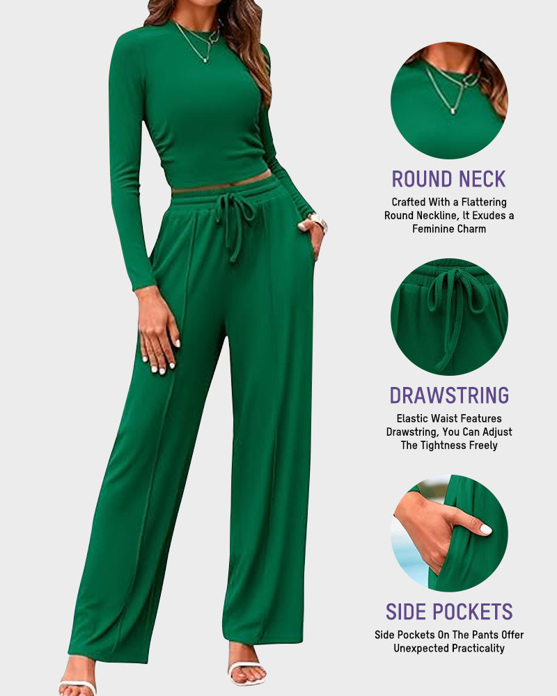 2 Piece Lounge Set with Wide Leg Pants