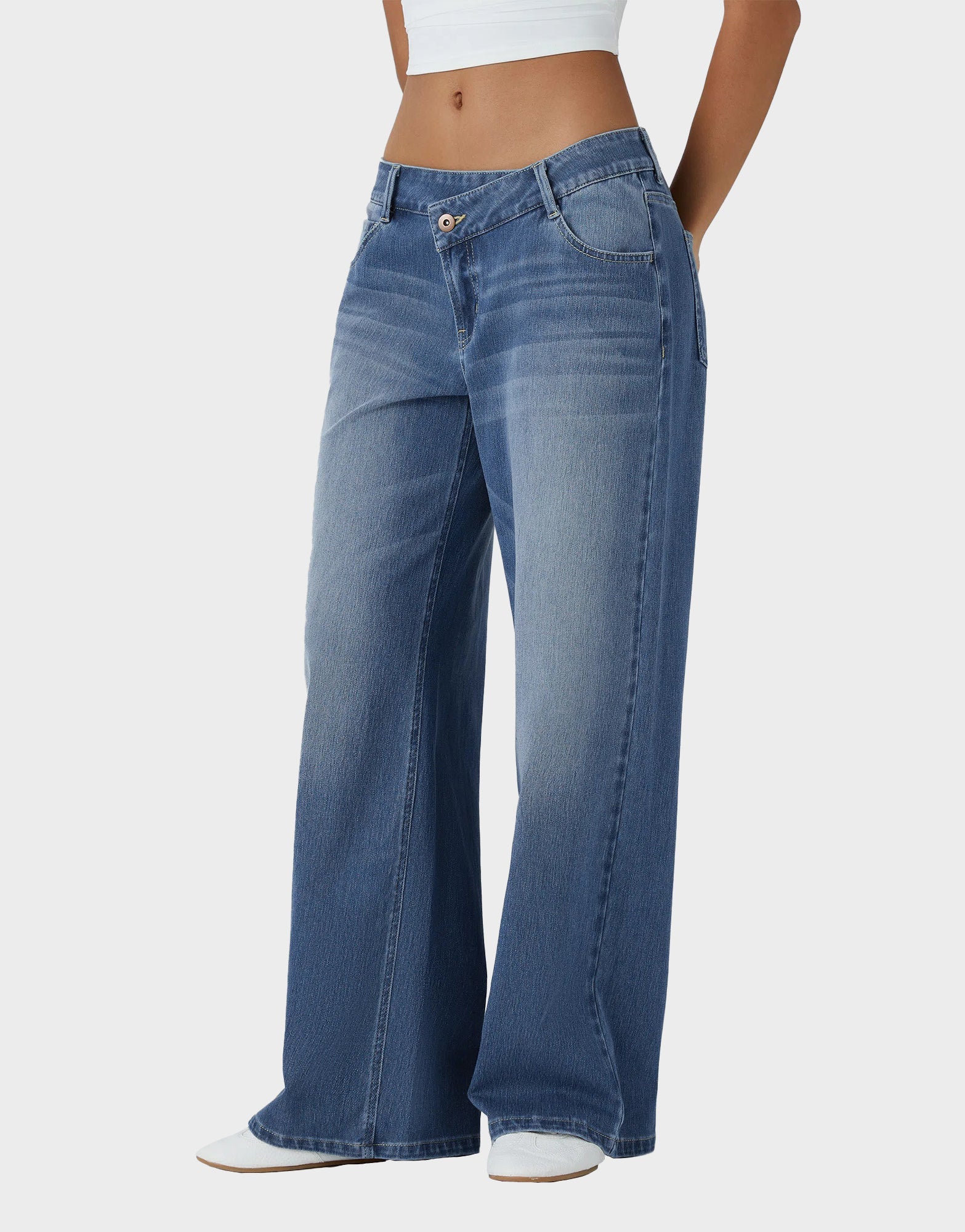 Asymmetric Low Rise Baggy Wide Leg Jeans