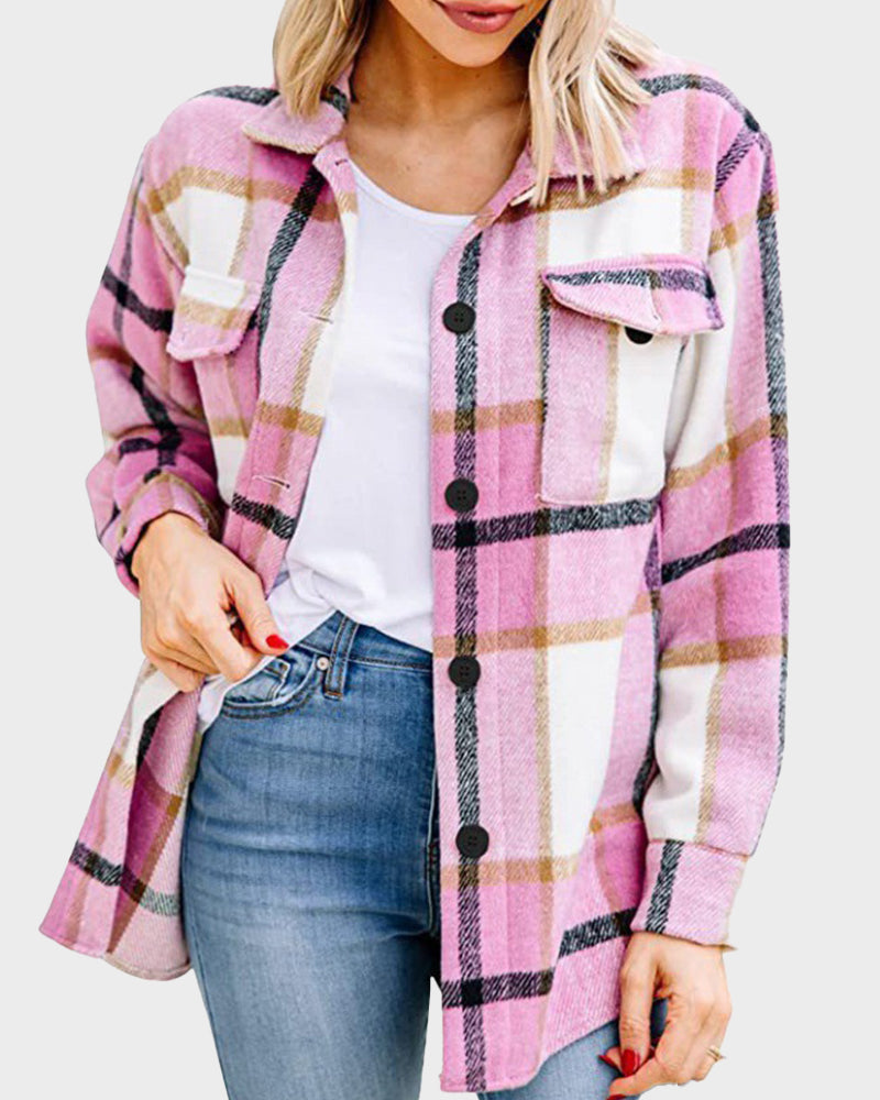 Casual Plaid Flannel Shacket Jacket