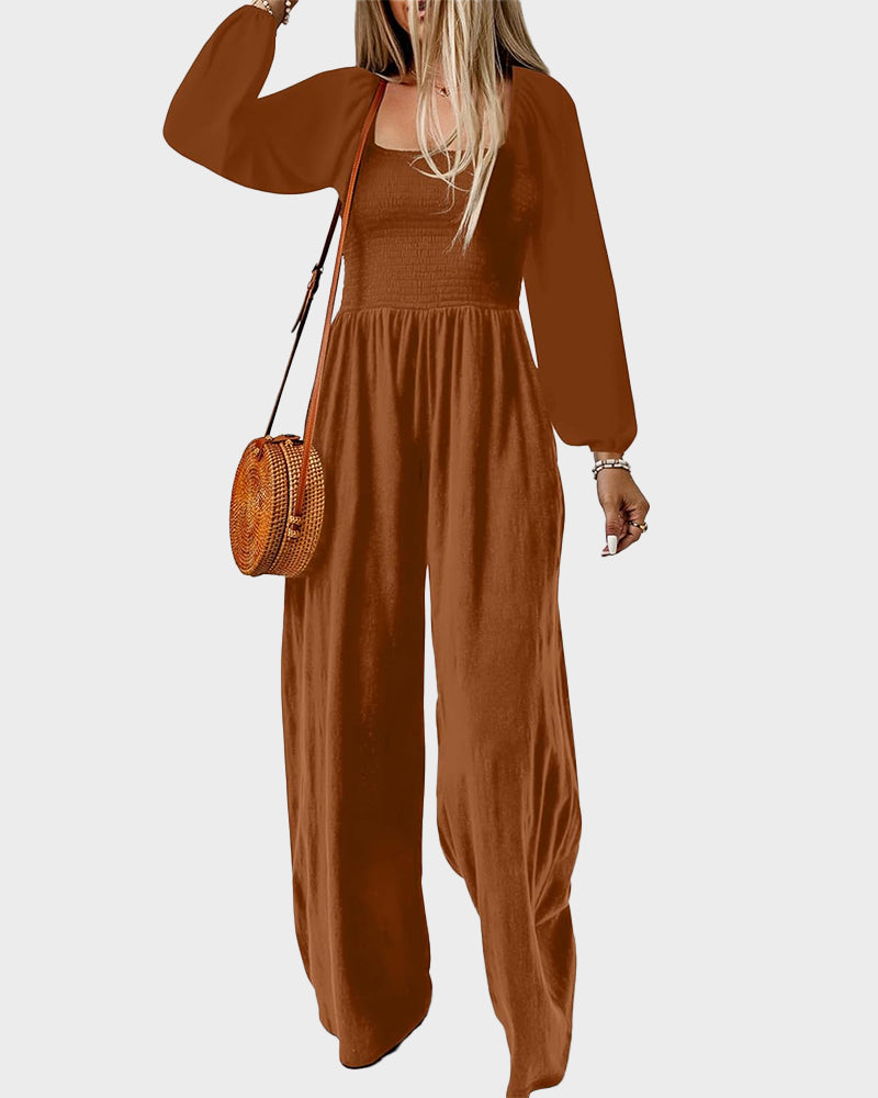 Casual Square Neck Wide-Leg Jumpsuit