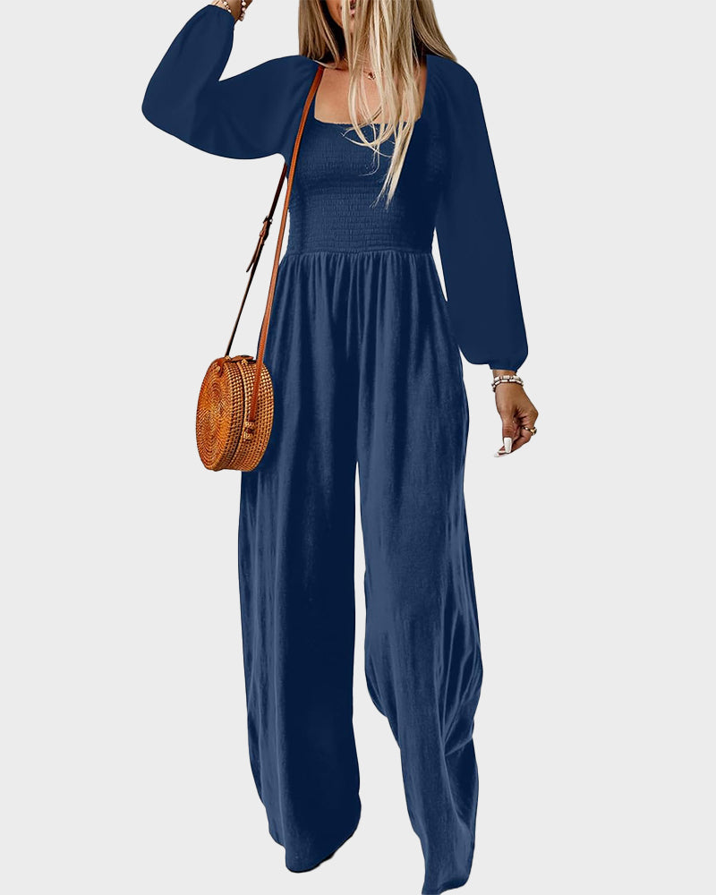 Casual Square Neck Wide-Leg Jumpsuit