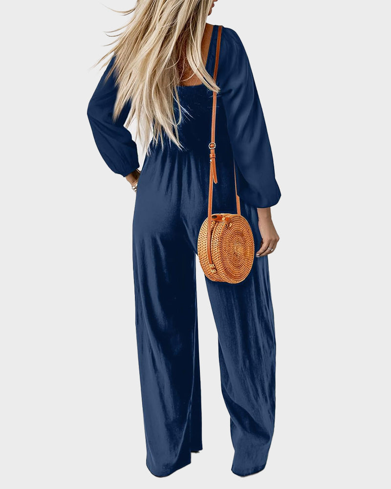 Casual Square Neck Wide-Leg Jumpsuit
