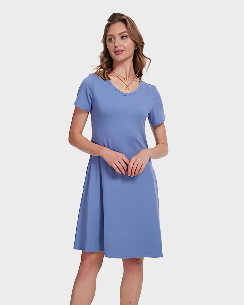 Casual V-Neck T-Shirt Dress with Pockets