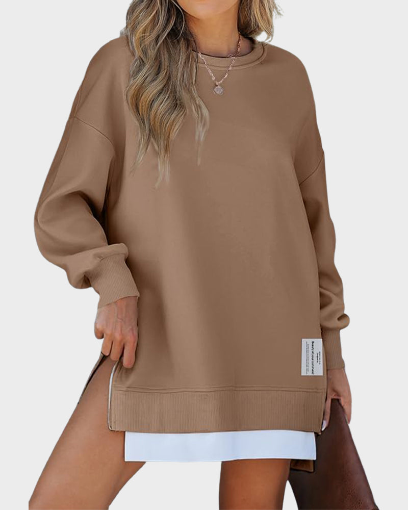 Casual Long Sleeve Zipper Slit Oversized Sweatshirt
