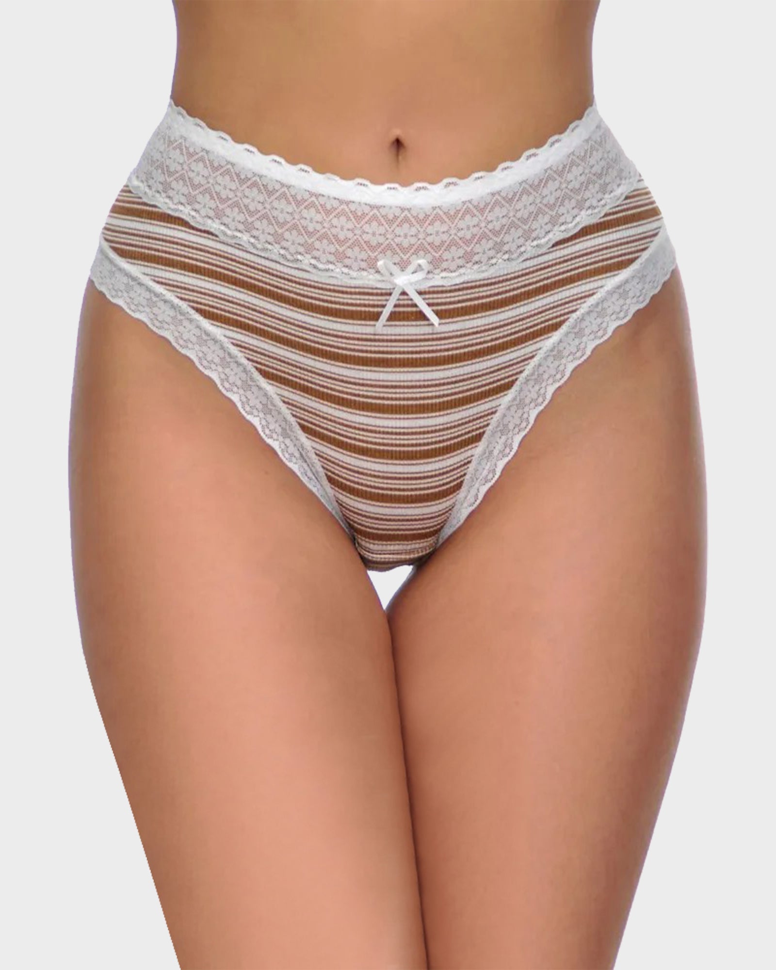 Cotton Seamless Printed Lace Stripe Briefs (5 Pack)