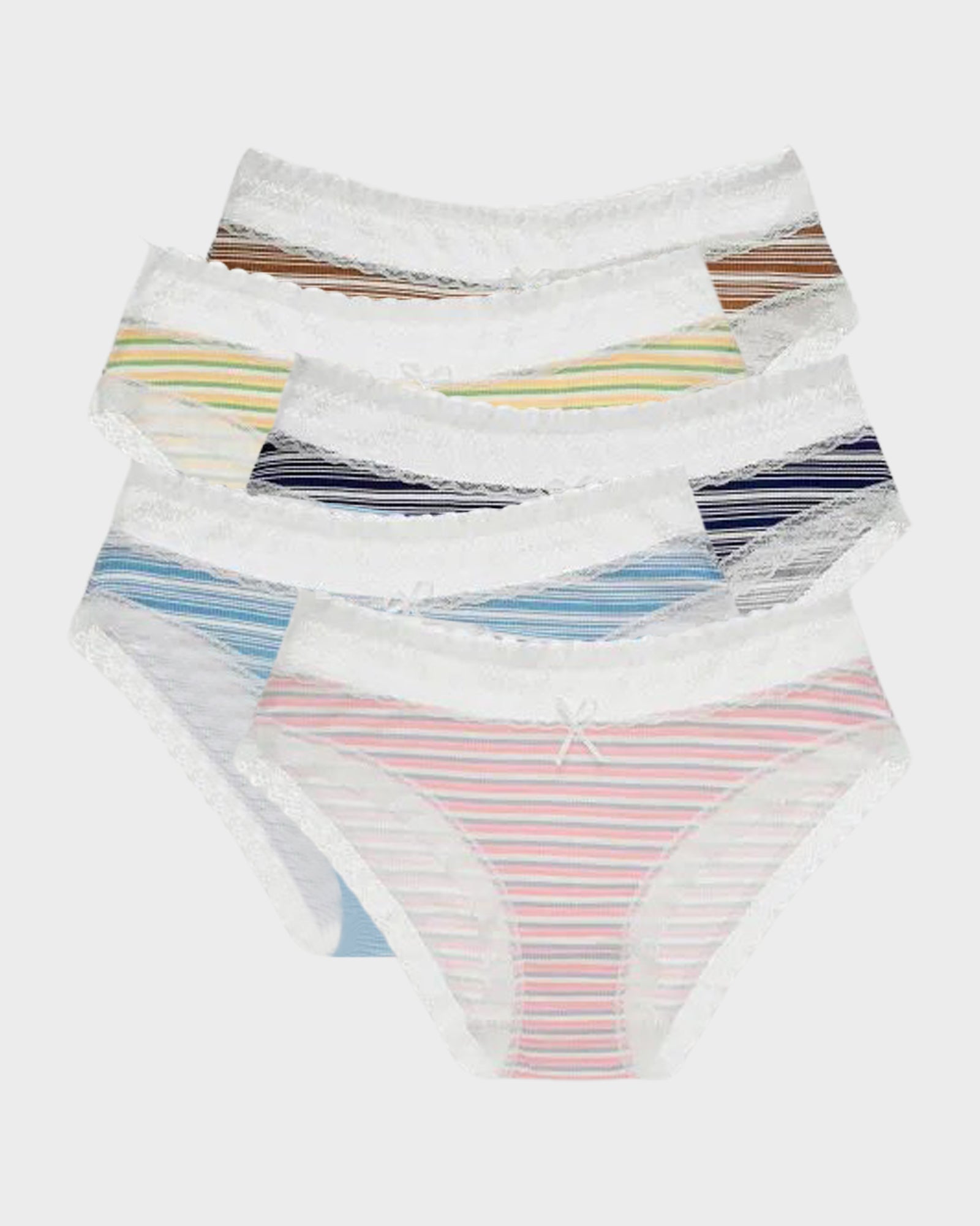 Cotton Seamless Printed Lace Stripe Briefs (5 Pack)