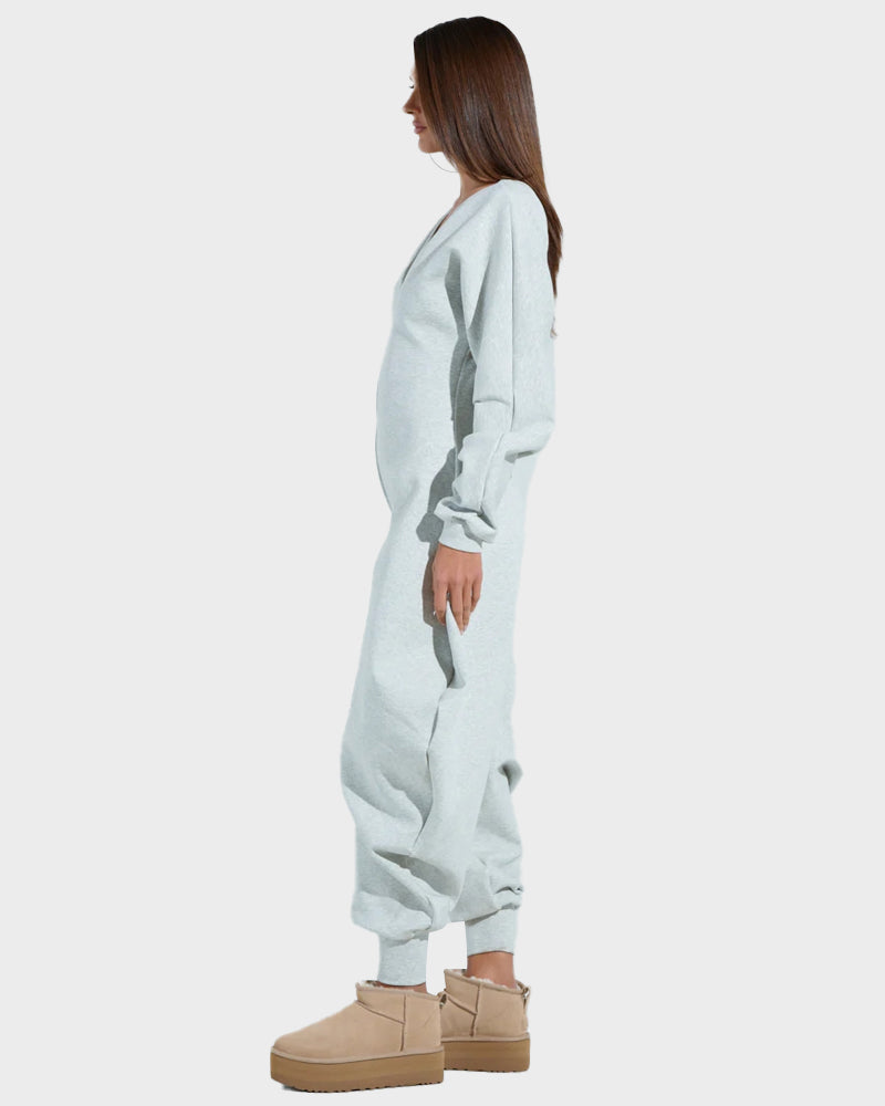 Cozy Deep V Sweatshirt Jumpsuit