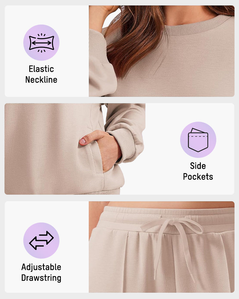 Crew Neck Sweatshirt & Drawstring Pants Lounge Set