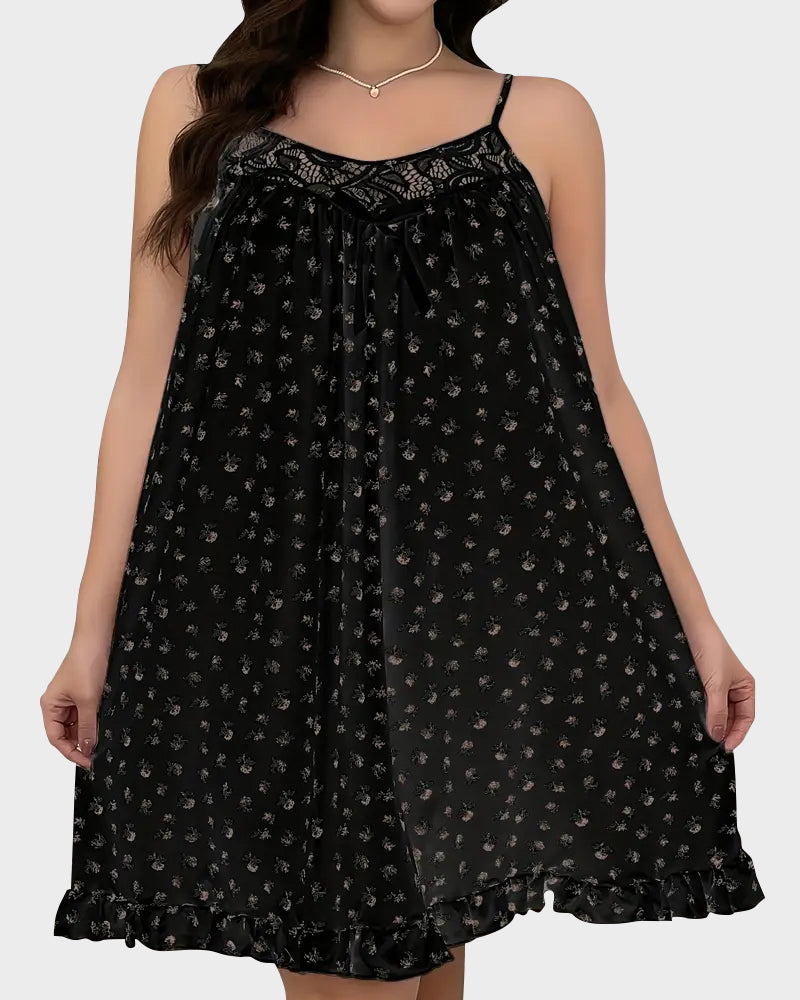 Ditsy Floral Lace-Trimmed Cami Sleep Dress