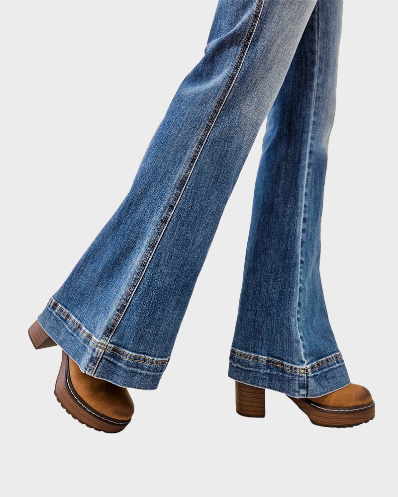 Double Button High Waist Flare Jeans