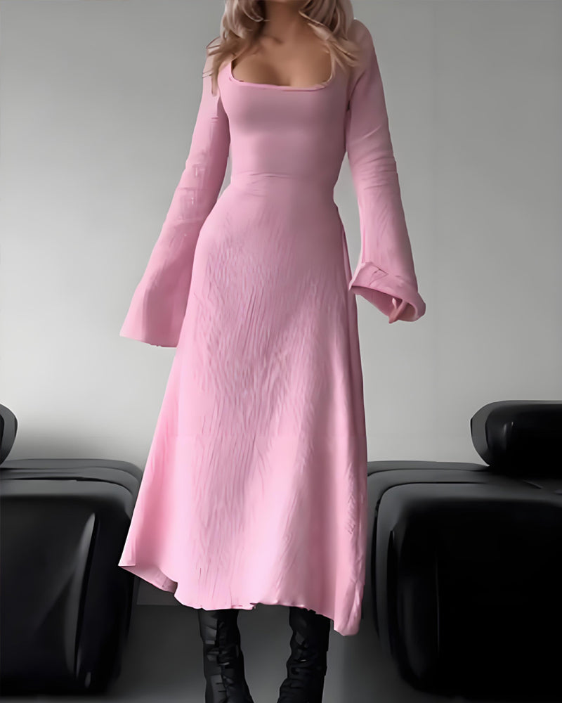 Elegant Lace-Up Square Neck A-Line Dress