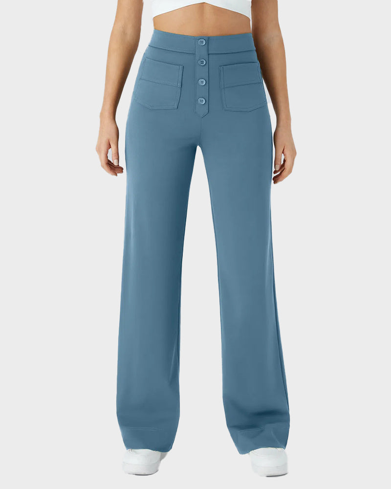 High-Waist Button Front Straight-Leg Pants