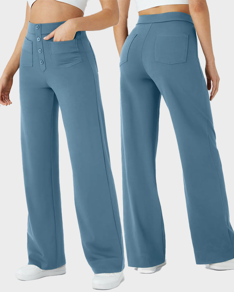 High-Waist Button Front Straight-Leg Pants