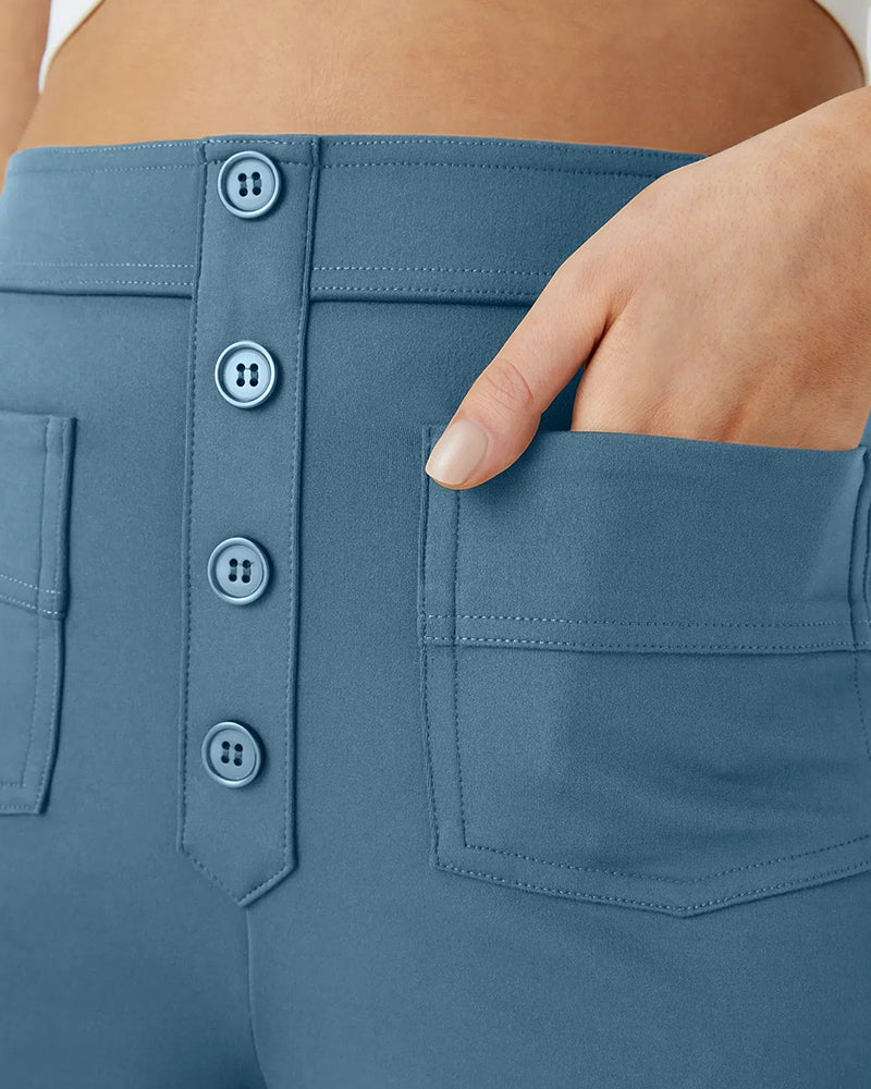 High-Waist Button Front Straight-Leg Pants