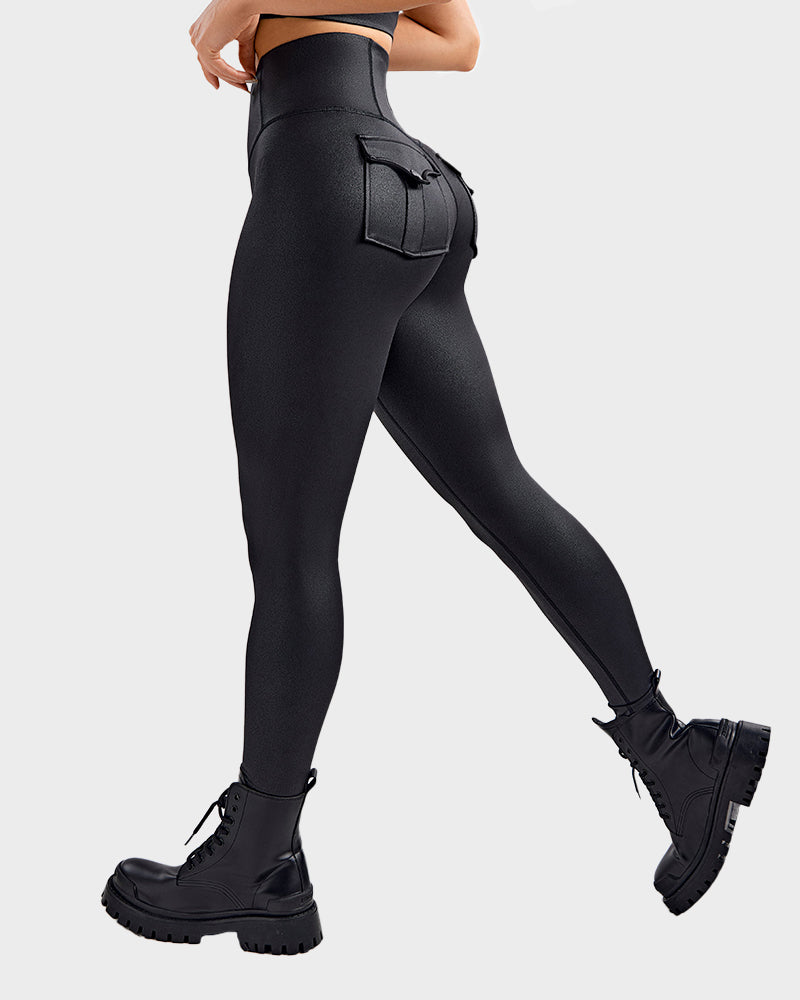 High-Waist Faux Leather Cargo Leggings