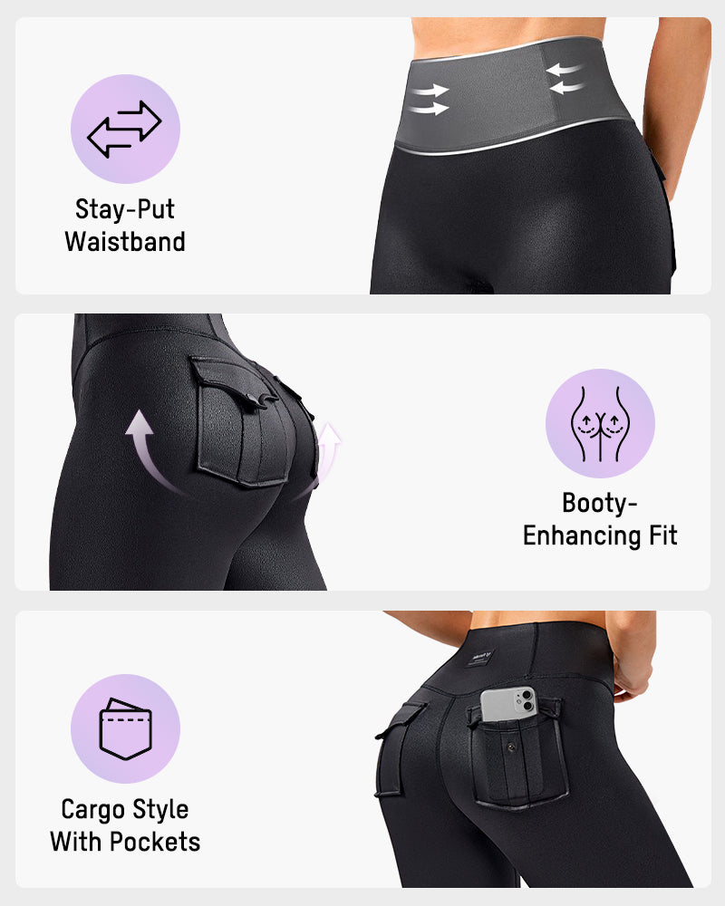 High-Waist Faux Leather Cargo Leggings