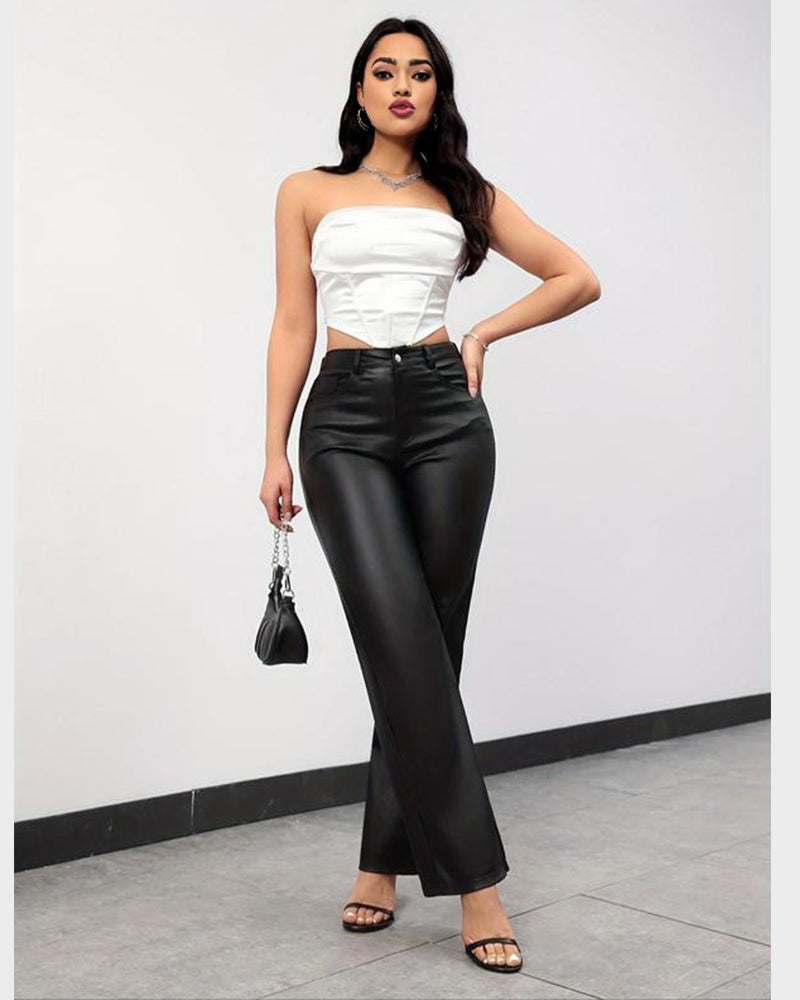 High-Waist Faux Leather Straight-Leg Pants
