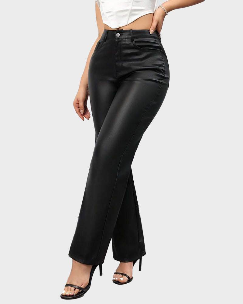 High-Waist Faux Leather Straight-Leg Pants