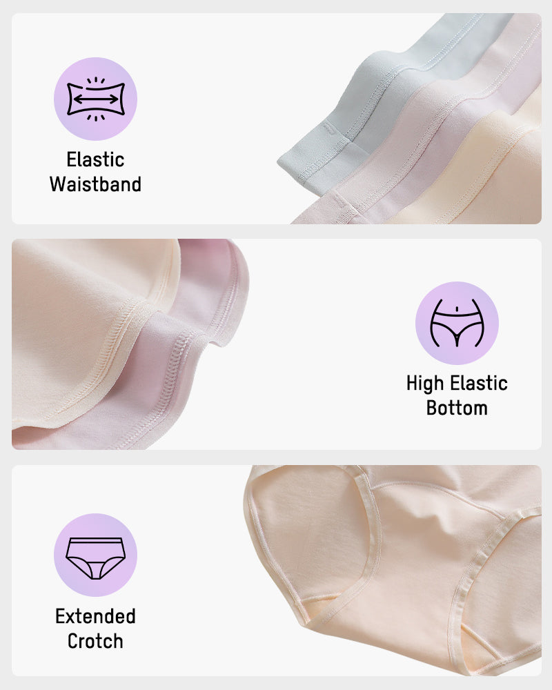 High-Waist Cotton Briefs with Extended Gusset & Antibacterial Lining (4 Pack)