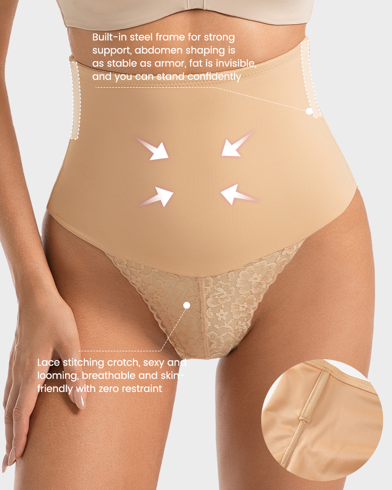 High-Waisted Seamless Lace Sculpt Shapewear Thong (2 Pack)