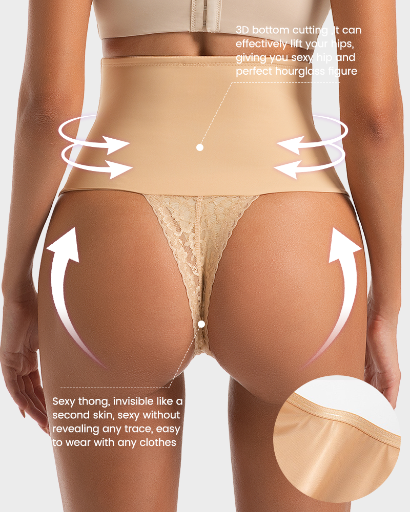 High-Waisted Seamless Lace Sculpt Shapewear Thong (2 Pack)