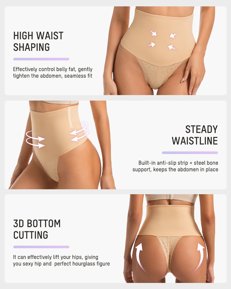 High-Waisted Seamless Lace Sculpt Shapewear Thong (2 Pack)