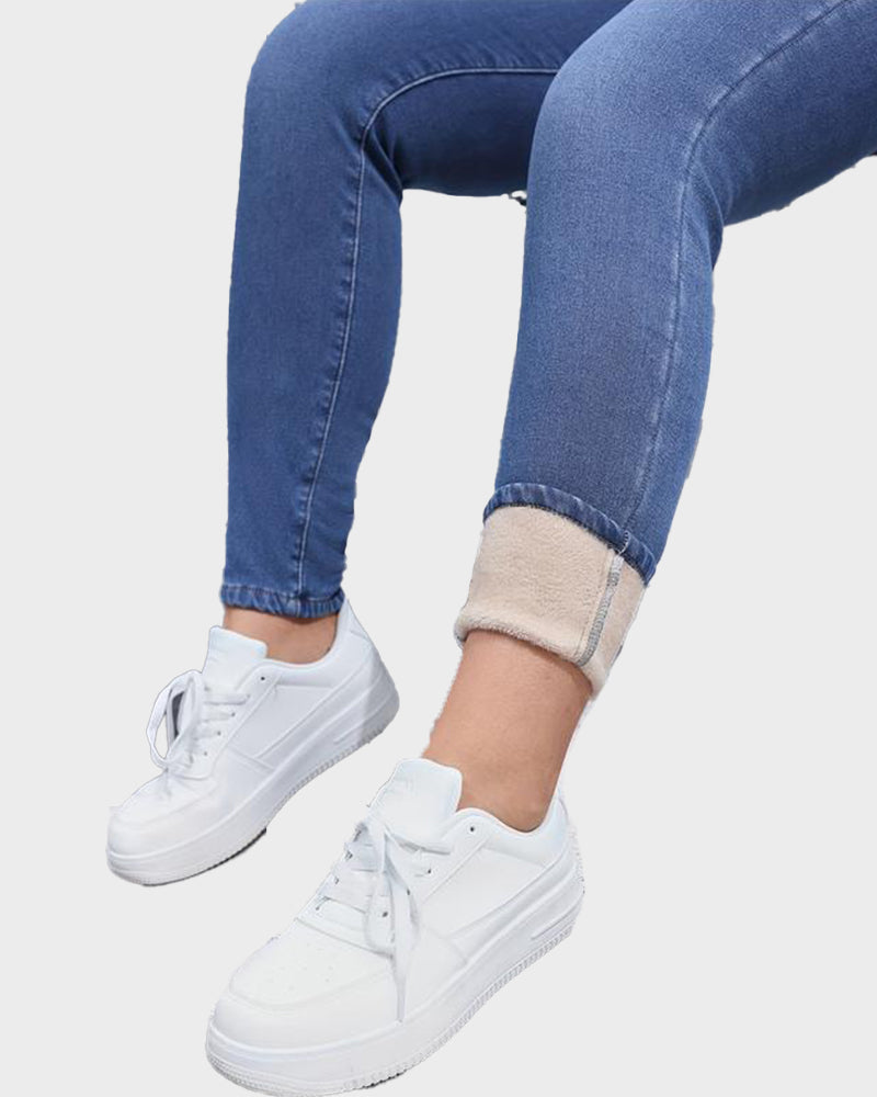 High Waist Fleece-Lined Denim Jeans