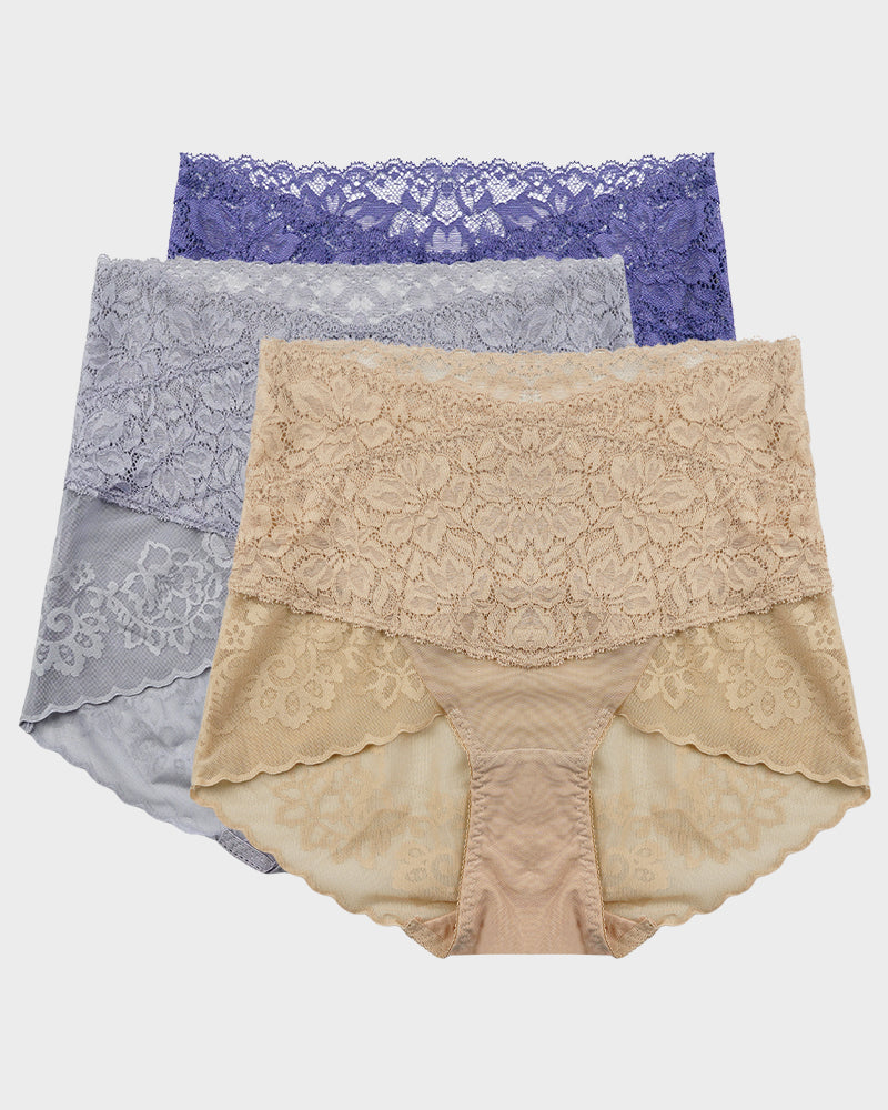 High Waist Lace V-Cut Breathable Shaping Panties (3 Pack)