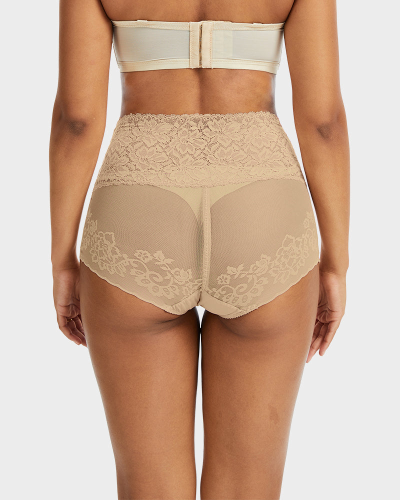 High Waist Lace V-Cut Breathable Shaping Panties (3 Pack)