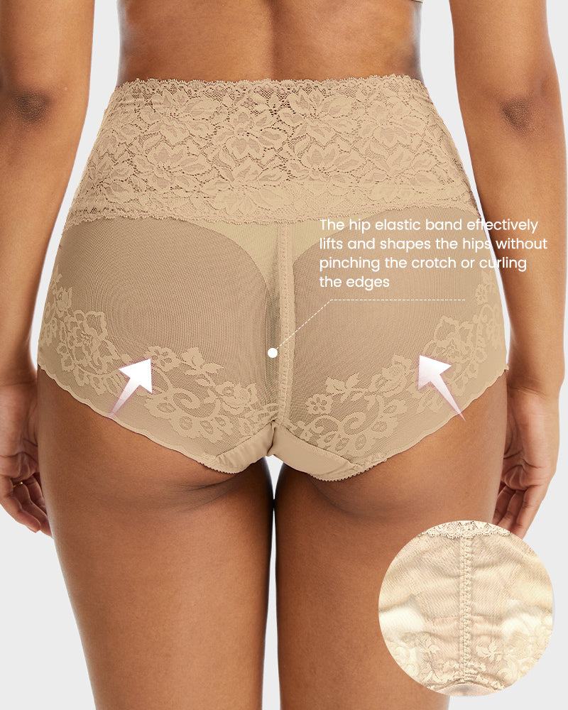 High Waist Lace V-Cut Breathable Shaping Panties (3 Pack)