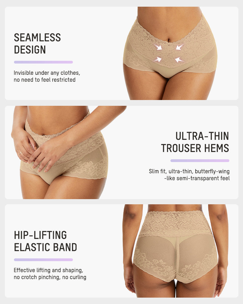 High Waist Lace V-Cut Breathable Shaping Panties (3 Pack)