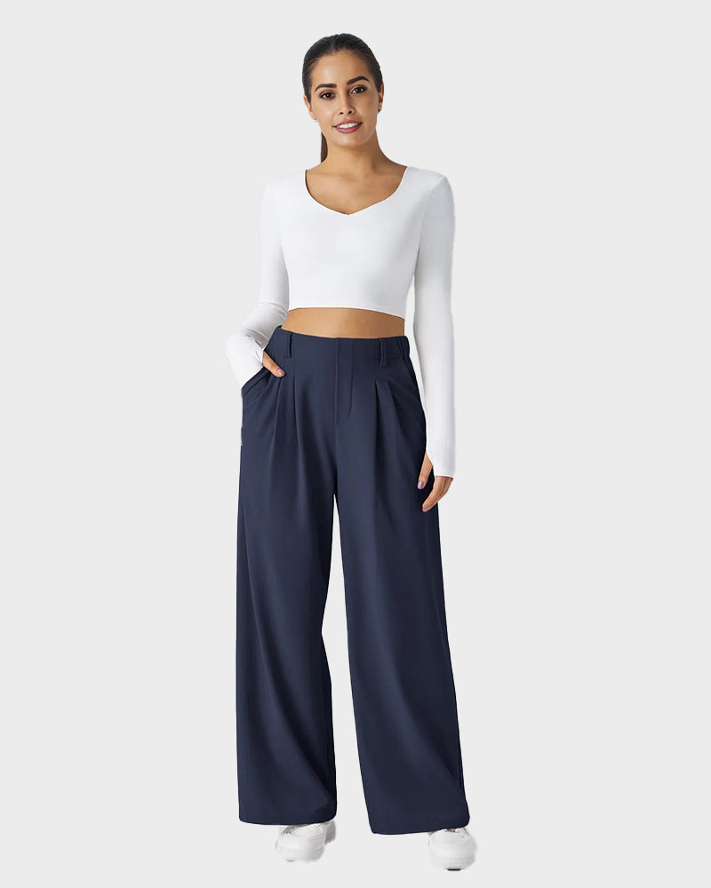High Waisted Waffle Knit Wide Leg Pants