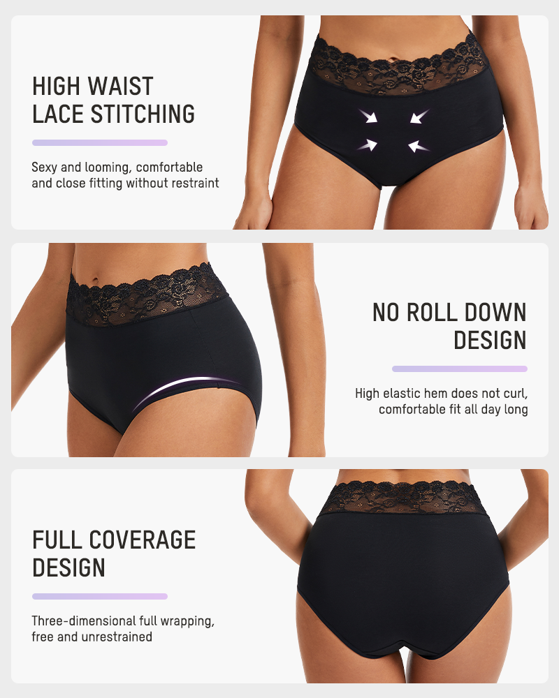 Lace Trim Cotton Hipster Panties (5 Pack)