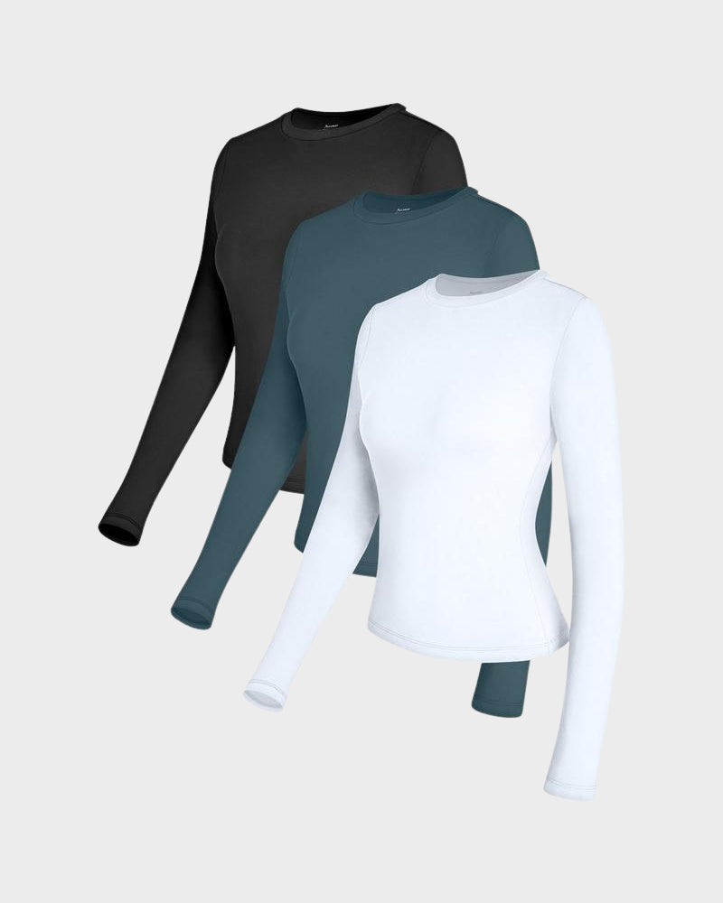 3-Pack Long Sleeve Slim Fit Crop Top