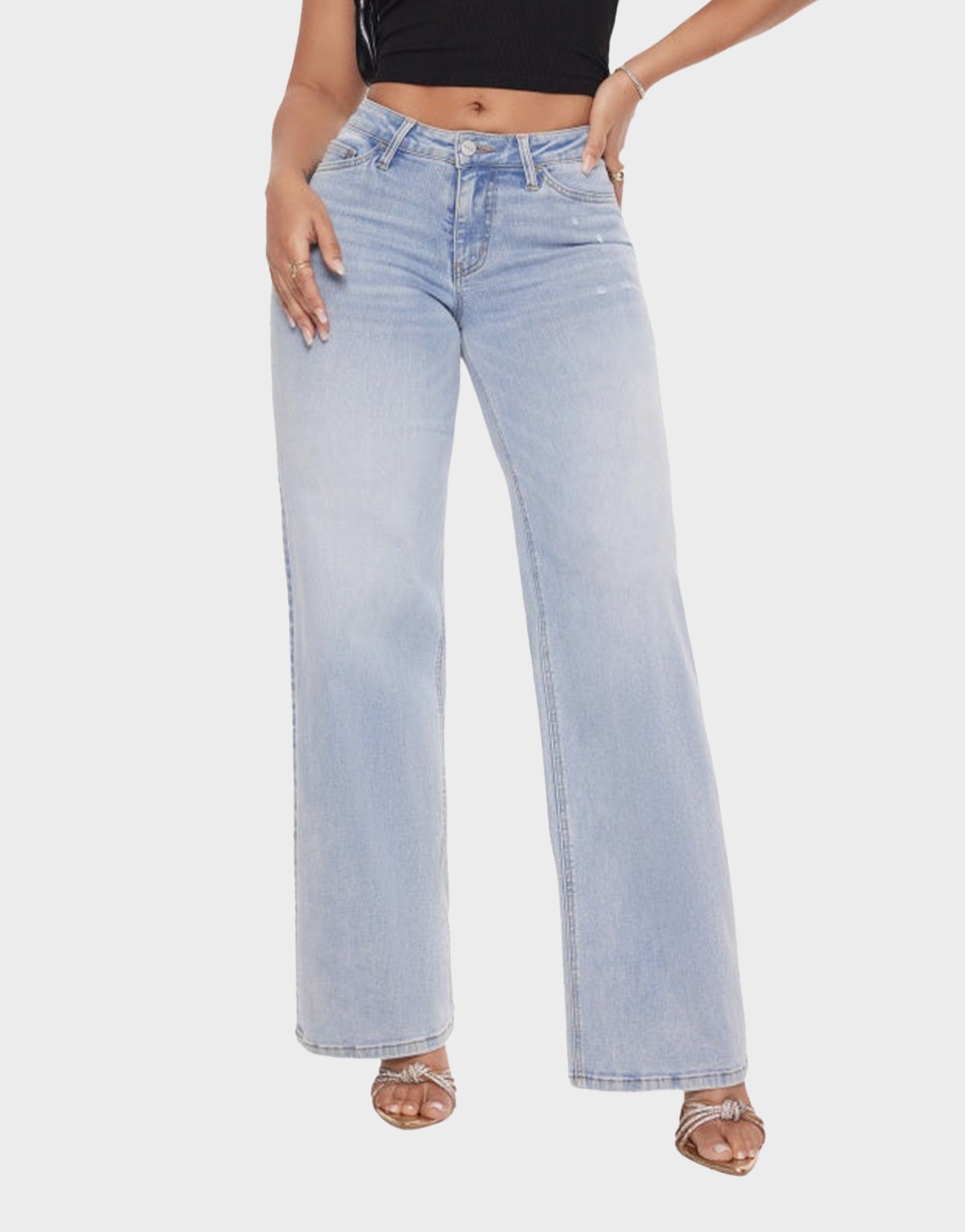 Mid-Low Rise Stretch Baggy Wide-Leg Jeans