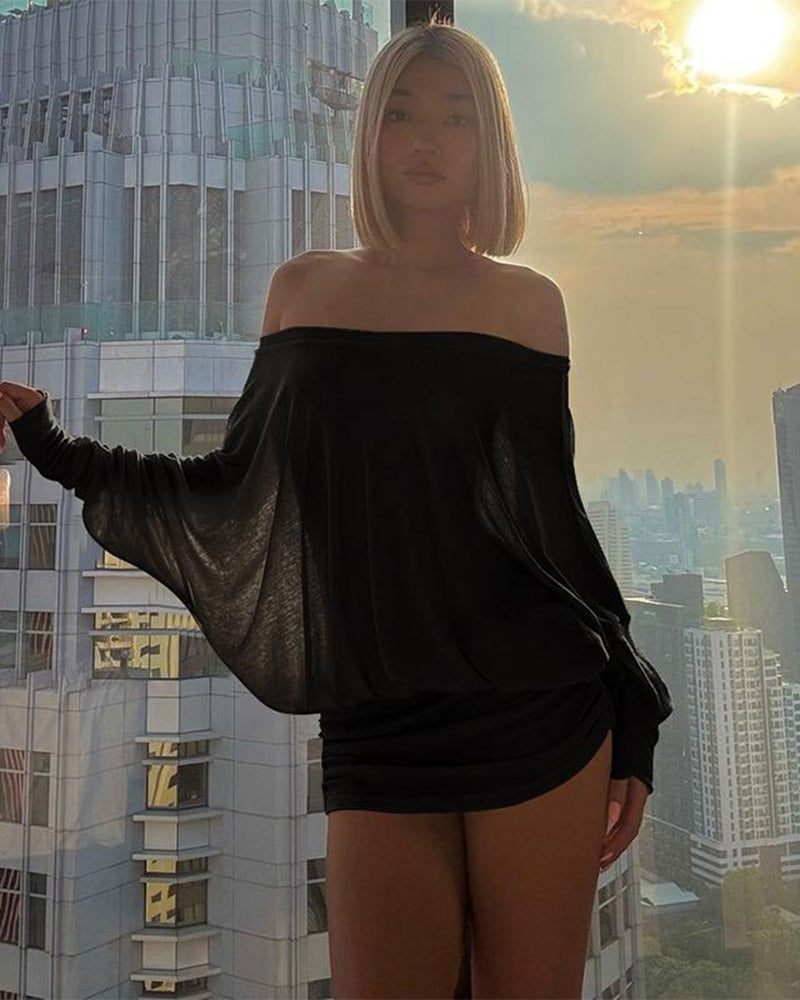 Off-Shoulder Sheer Ruched Bodycon Mini Dress