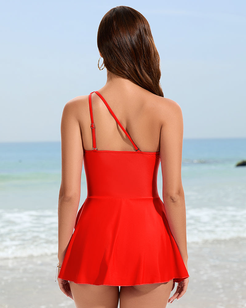 One Shoulder Skirted One Piece Swimsuit