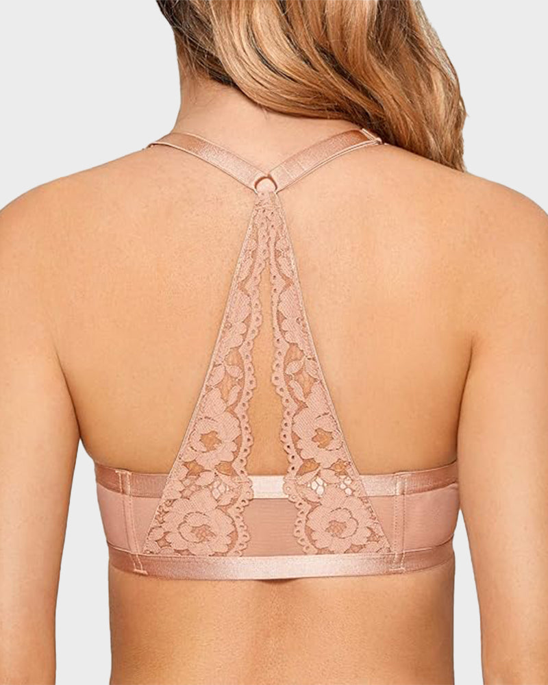 Push-Up Lace Racerback Front-Closure Bra