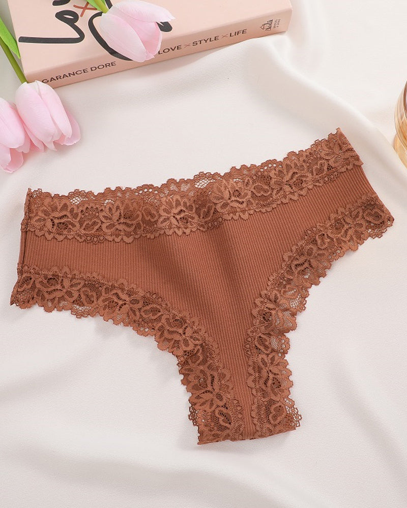 Ribbed Cotton Lace Mid-Rise Panty(9 pack）