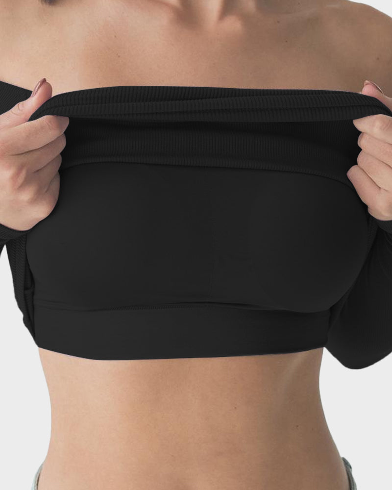 Ribbed Off-Shoulder Top with Built-In Bra
