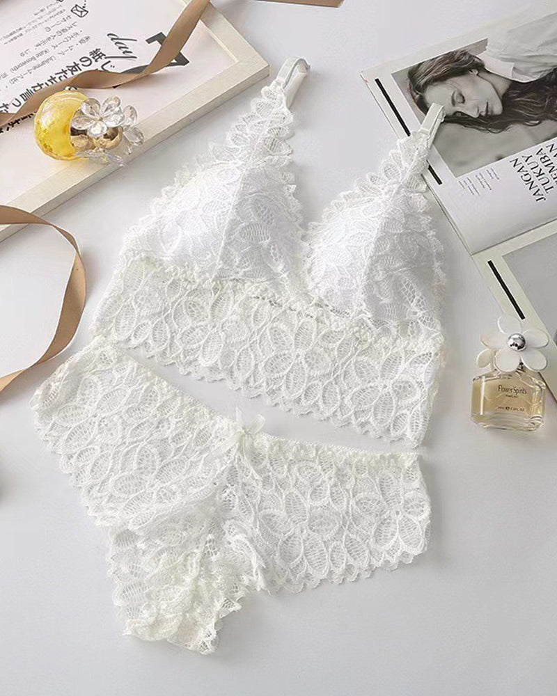 Romantic Lace Triangle Bra & Panty Lingerie Set(3 Pack)