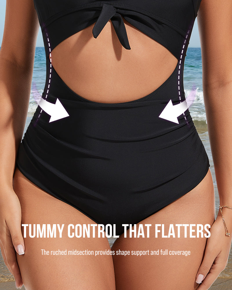 Ruched Tie-Knot Tummy Control One-Piece Swimsuit